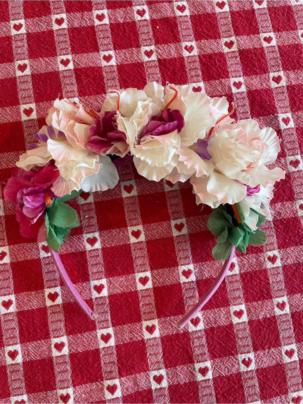 Pink Floral Handmade Headband with Cream & Fuchsia Blooms